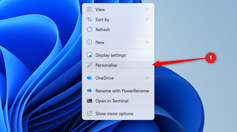 The Personalize option is highlighted in the Windows 11 desktop right-click context menu.