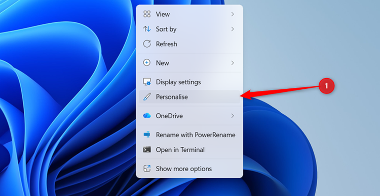 The Personalize option is highlighted in the Windows 11 desktop right-click context menu.