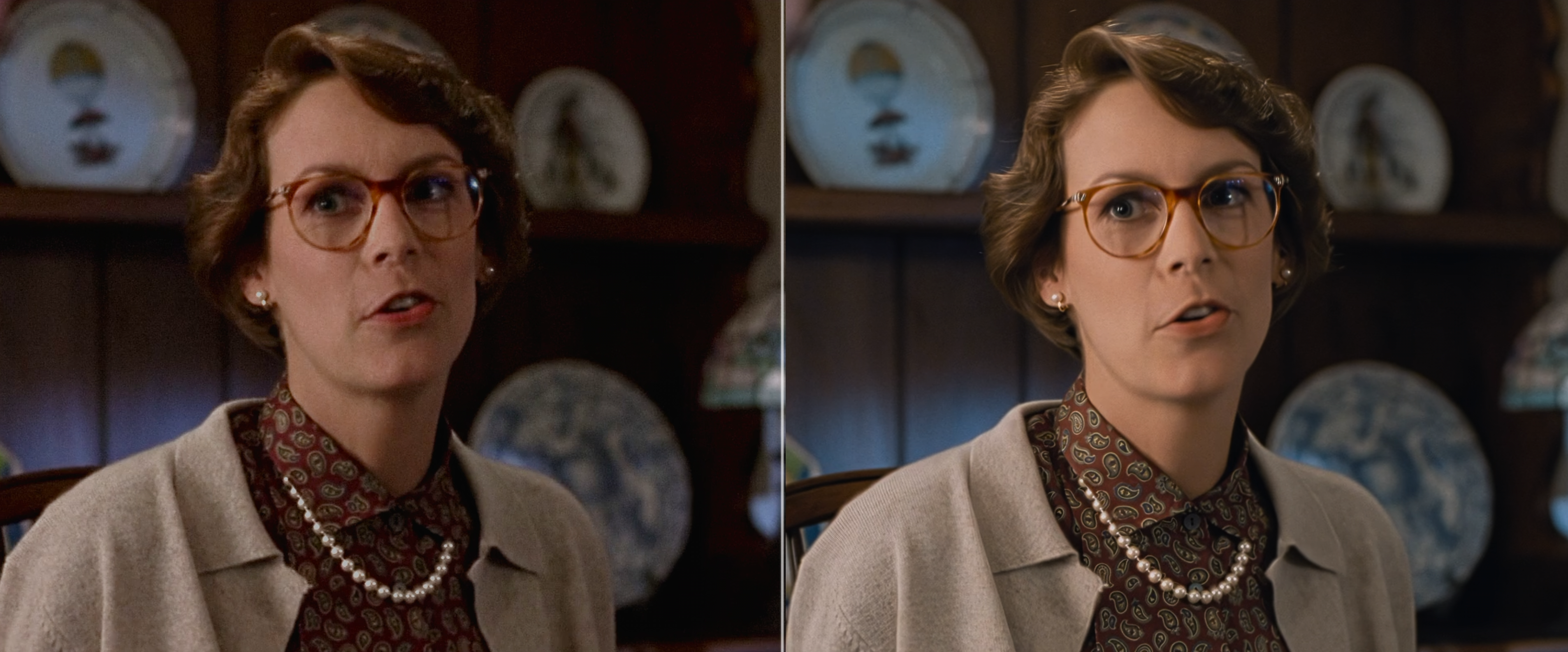 Side-by-side frames reveal distorted facial details in the 4K remaster of True Lies.