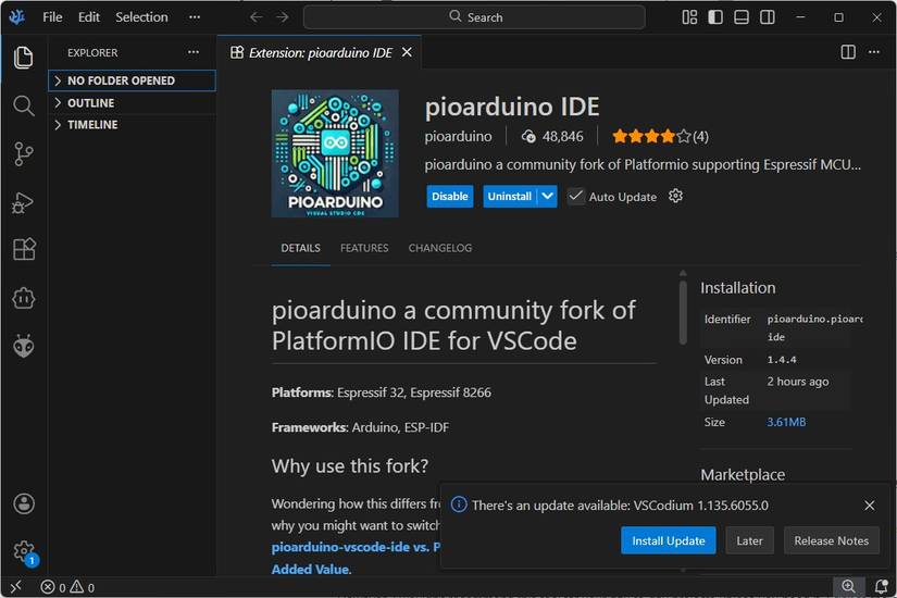 The pioarduino extension in VSCodium. 