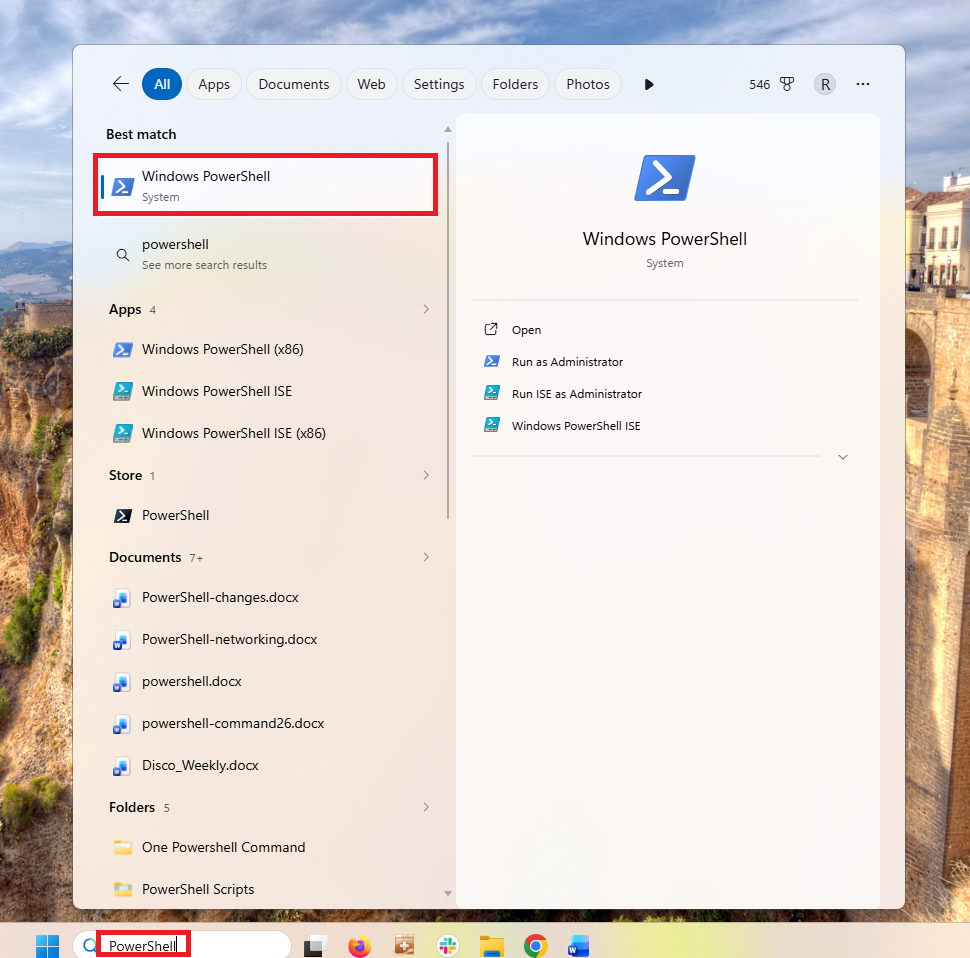Результаты поиска в Windows 11 с возможностью запуска PowerShell от имени администратора