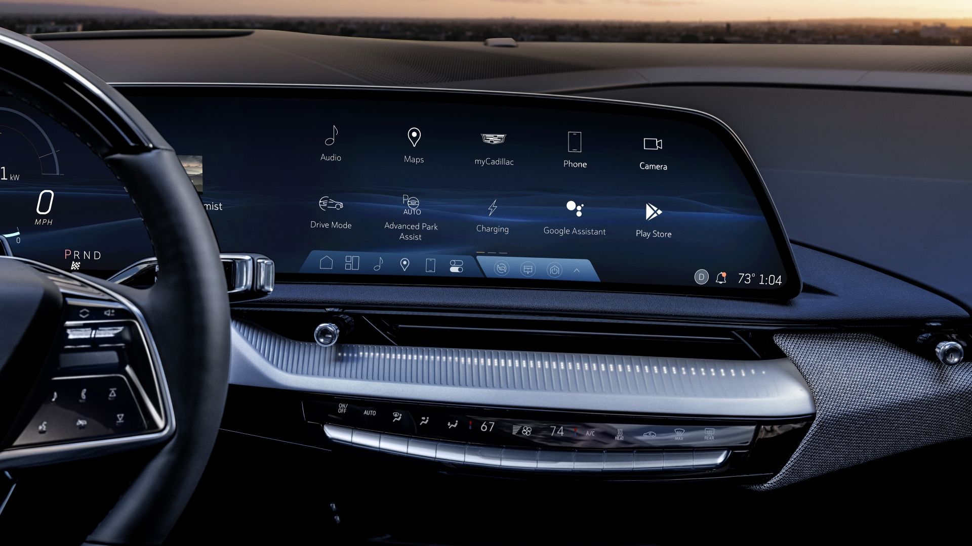 Close up of the infotainment screen in a 2025 Cadillac Optiq