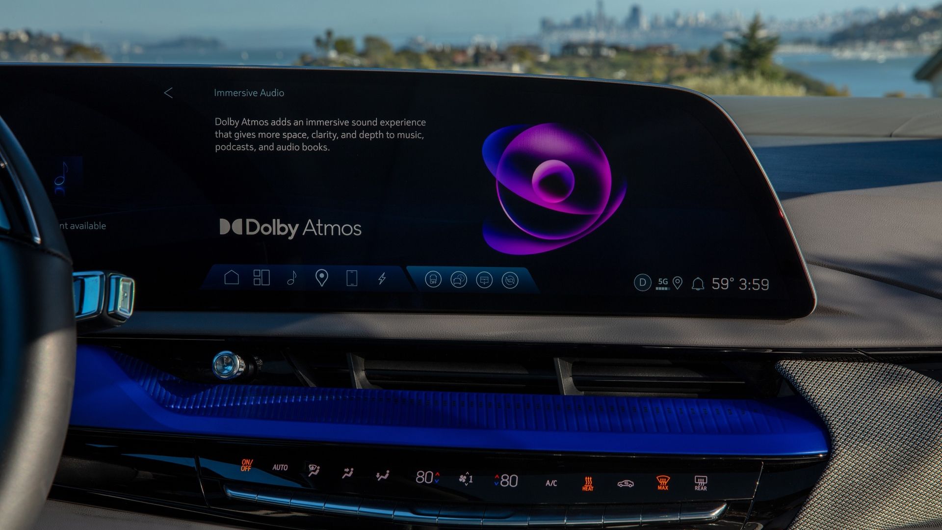 Shot of the infotainment screen in a 2025 Cadillac Optiq.