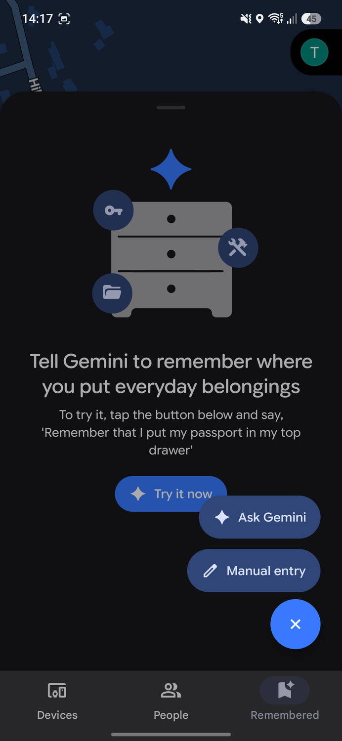 Screenshot of Find Hub with the options for capturing an item open.