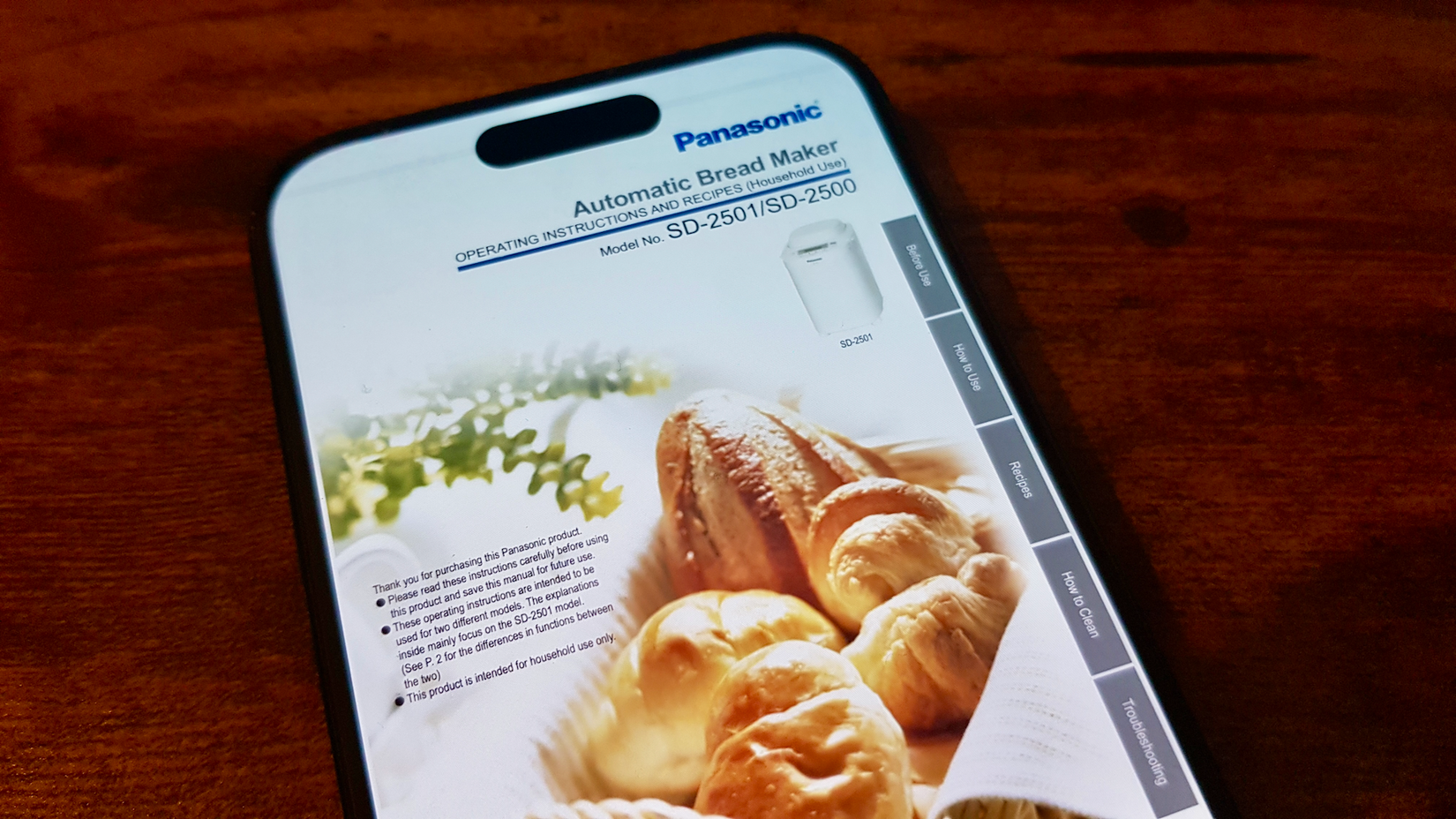 A Bread Maker manual PDF open on an iPhone.