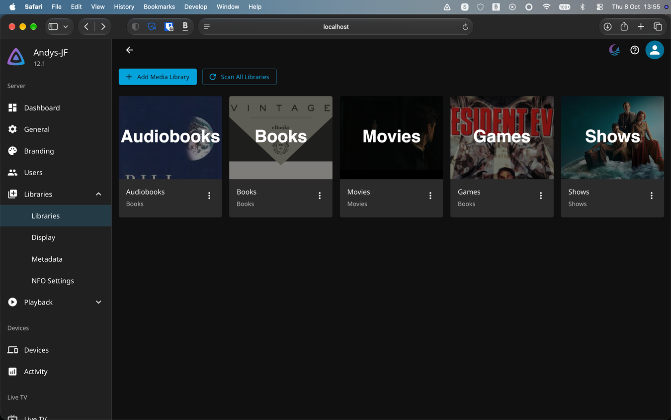 A range of libraries in Jellyfin.