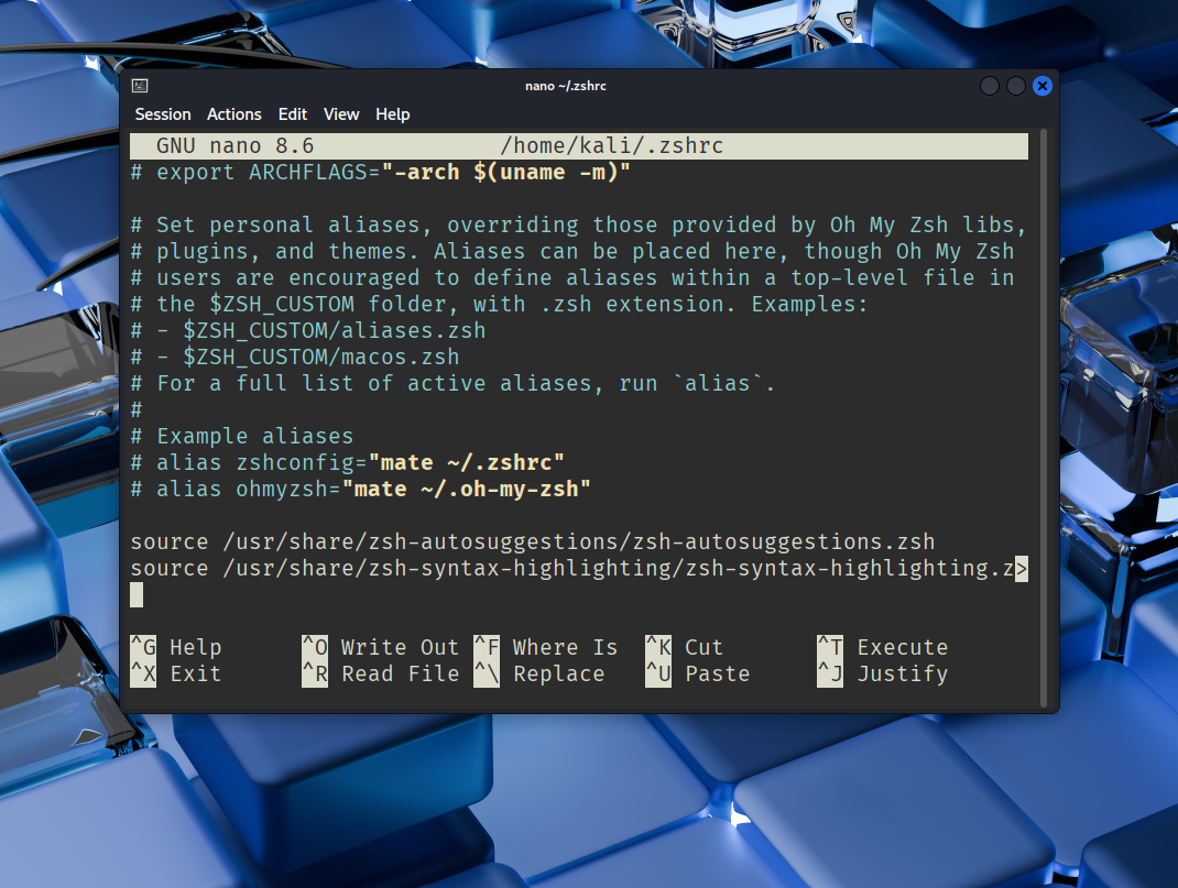 Adding back syntax highlighting and autosuggestions in zshrc file.