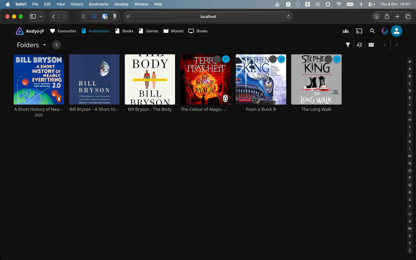 An audiobook colleciton in Jellyfin.