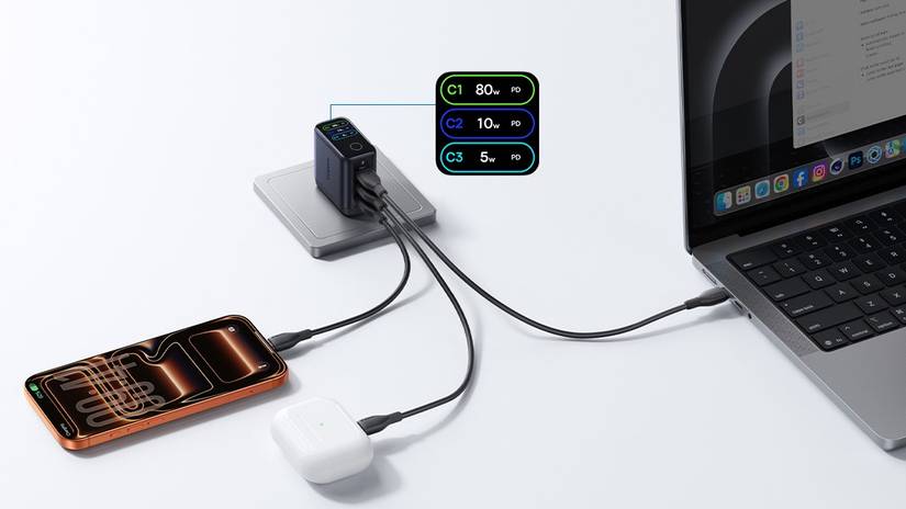 The Baseus PicoGo Pro AH22 charging multiple devices.