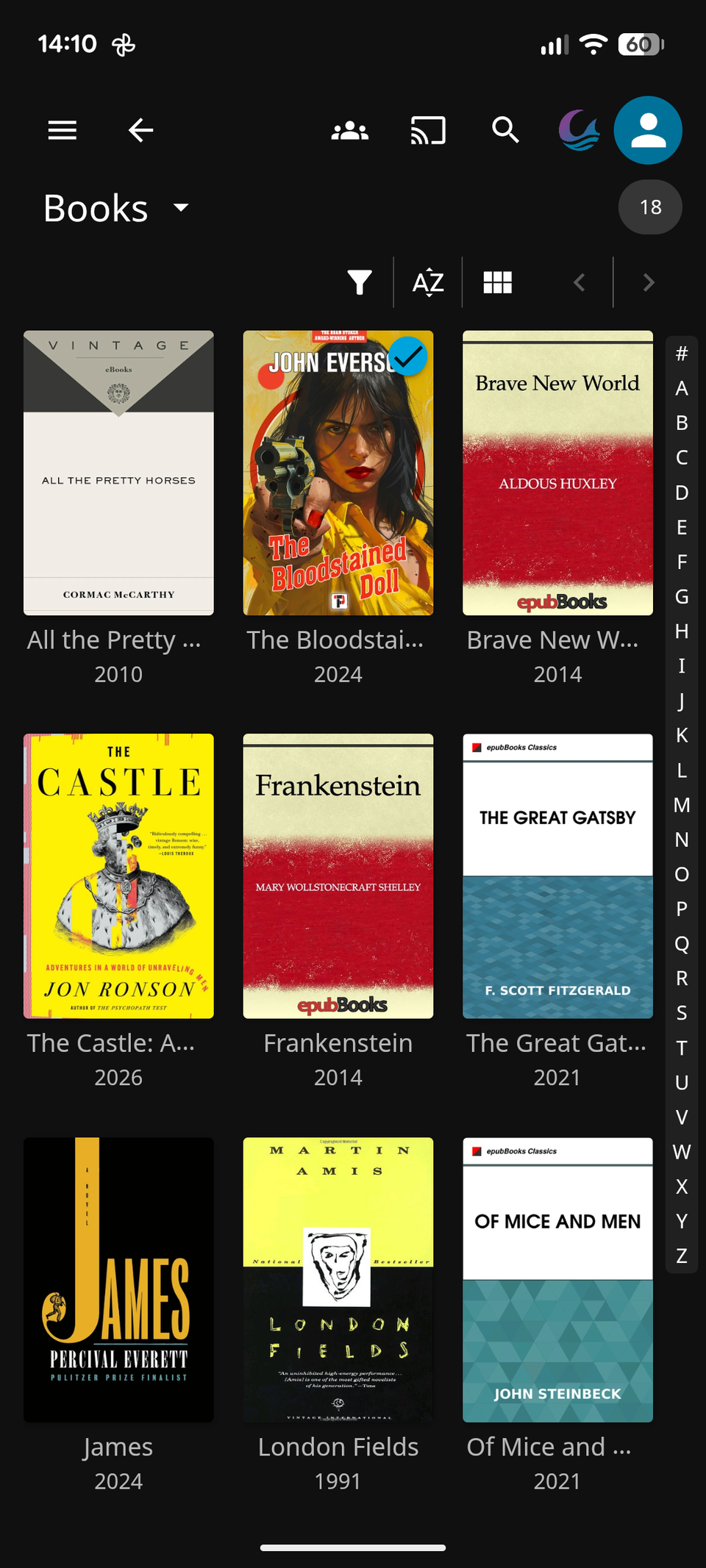 Books in the Jellyfin app.