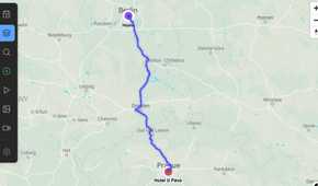 Dawarich map showing a trip route from Home in Berlin to Hotel U Pava in Prague via Dresden.