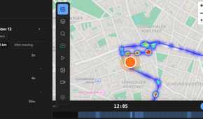 Dawarich replay mode playing back a journey on the heatmap with the timeline scrubber below the map.