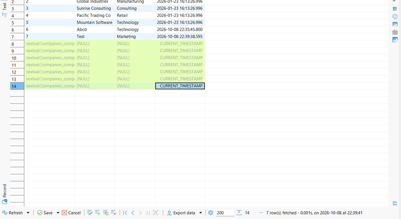 DBeaver add new row function with Save and Cancel button for your changes.