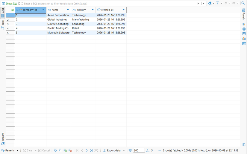 DBeaver table interface which looks similar to a spreadsheet in 