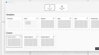 FancyZones Editor shows monitor selection and various template and custom layouts with Custom layout 1 selected.