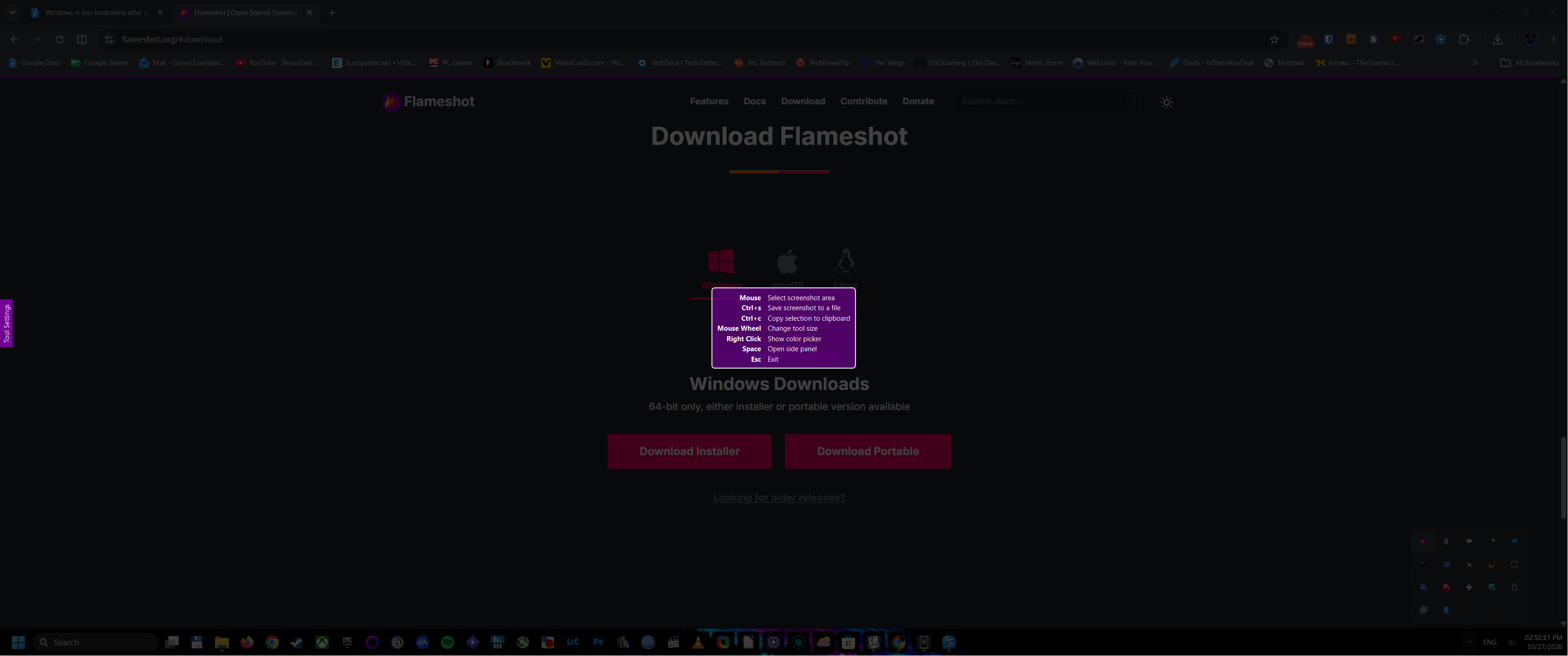 Capturing a screenshot with Flameshot.