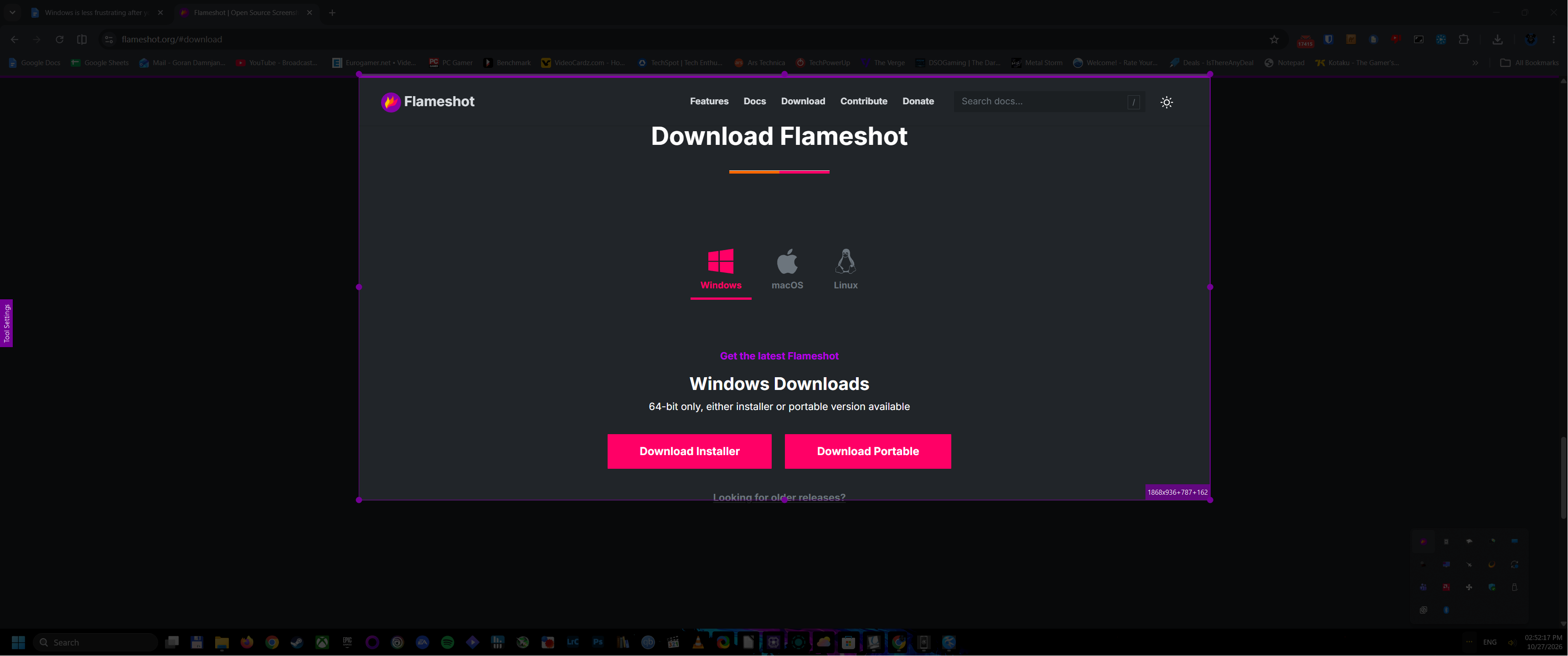 Editing a screenshot with Flameshot.