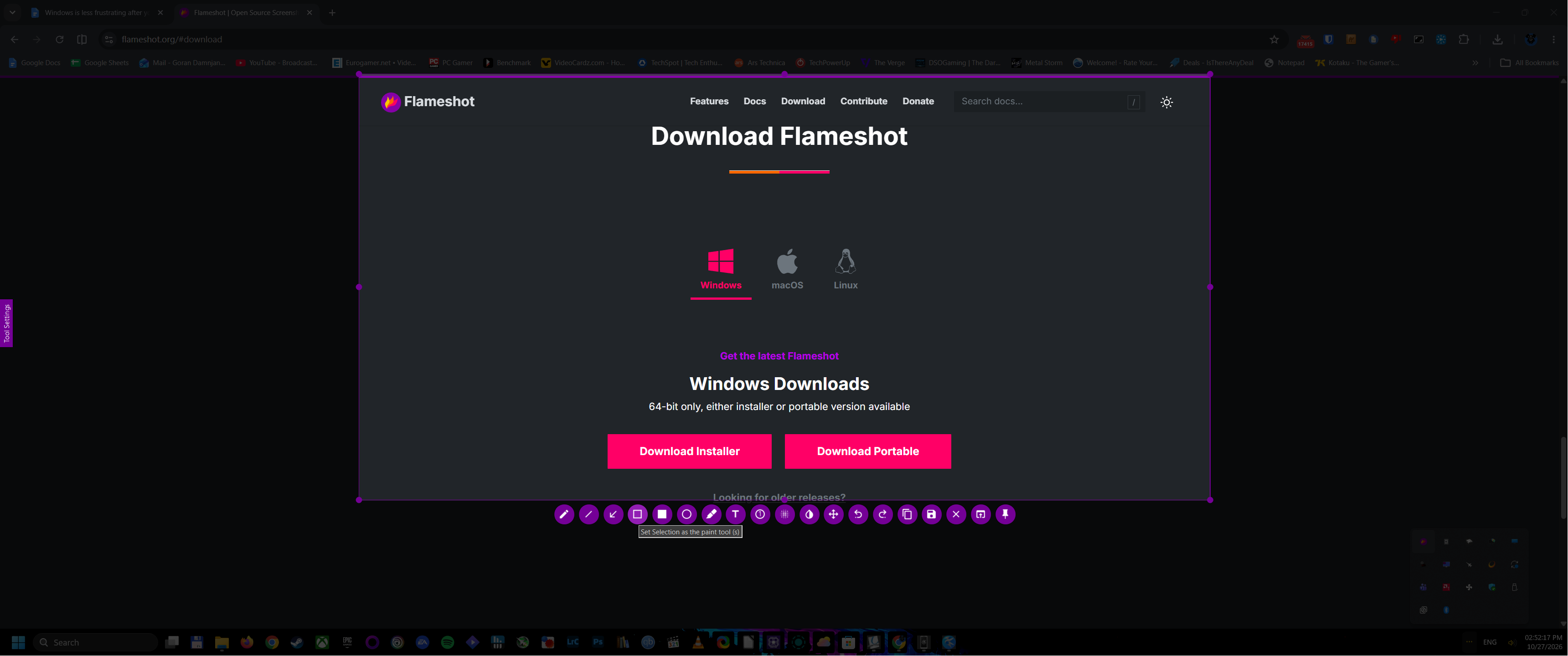 Editing a screenshot with Flameshot.