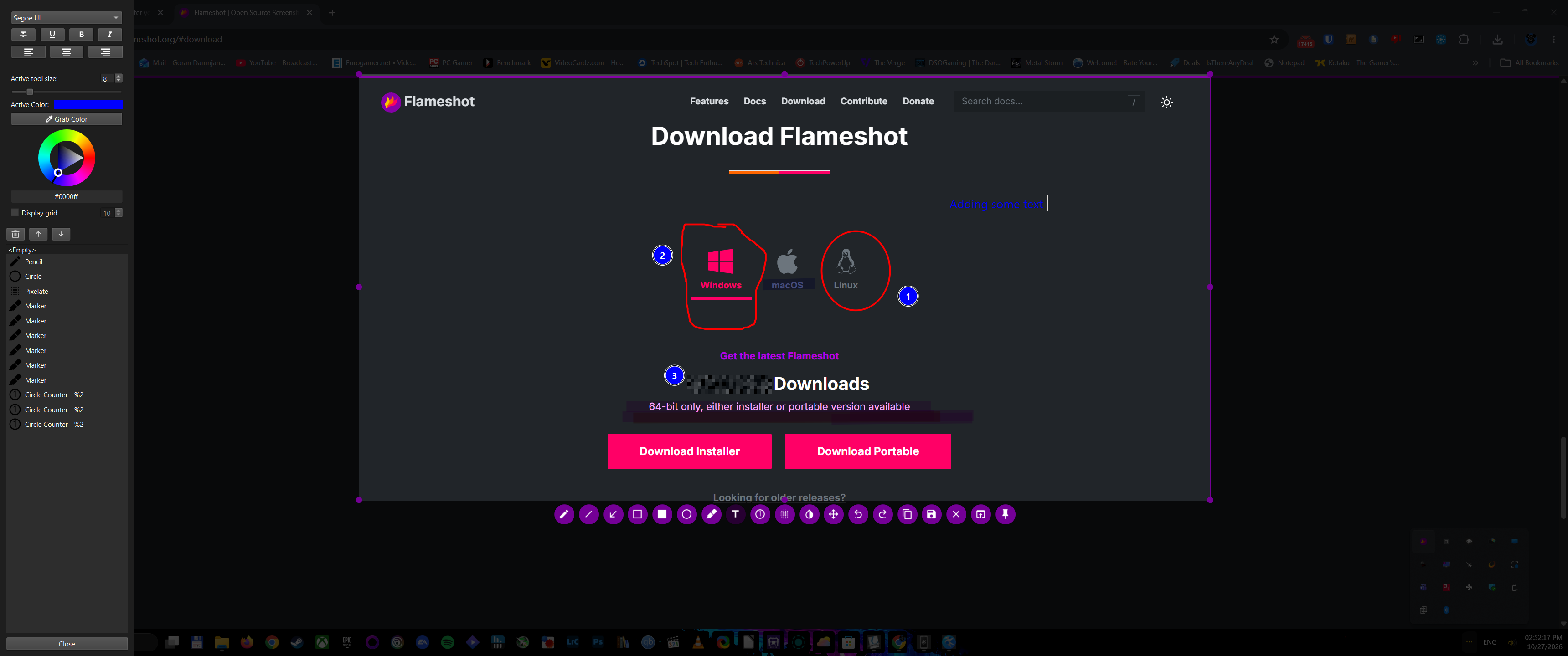 Editing a screenshot with Flameshot.