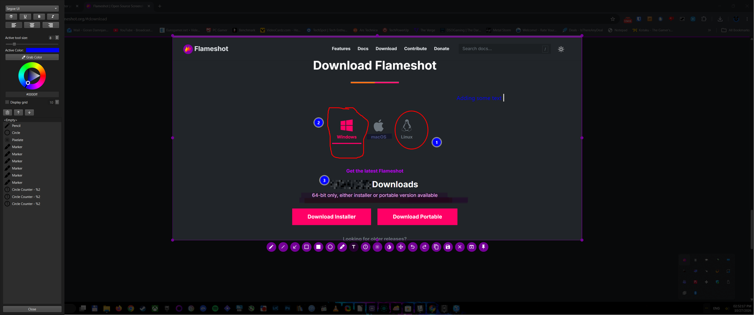 Editing a screenshot with Flameshot.