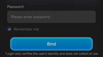 GameHub Steam account login screen with username and password fields and a blue Bind button.