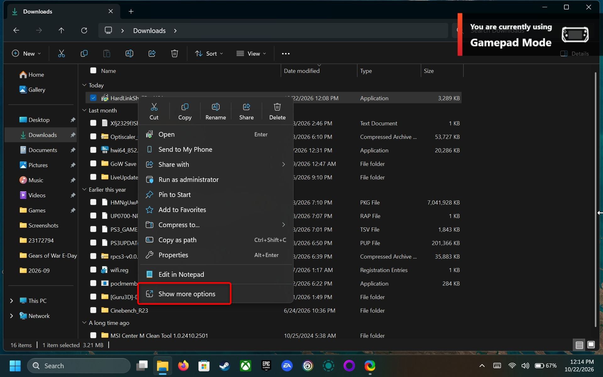 The Windows 11 right-click menu open in File Explorer, showing various options.