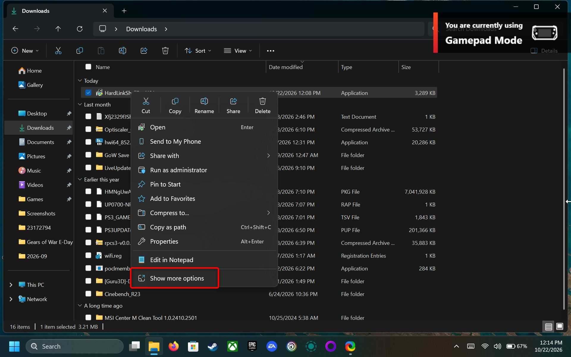 The Windows 11 right-click menu open in File Explorer, showing various options.