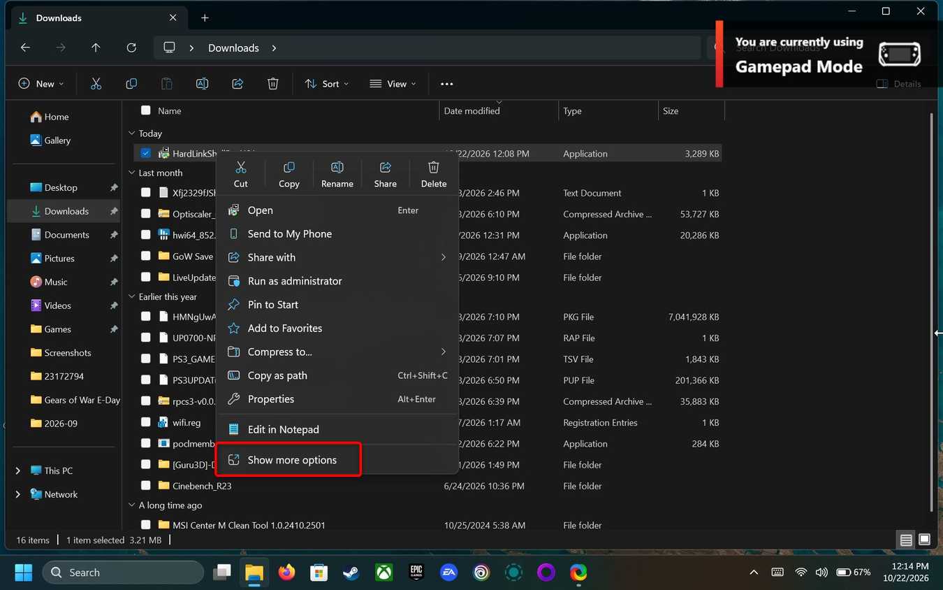 The Windows 11 right-click menu open in File Explorer, showing various options.