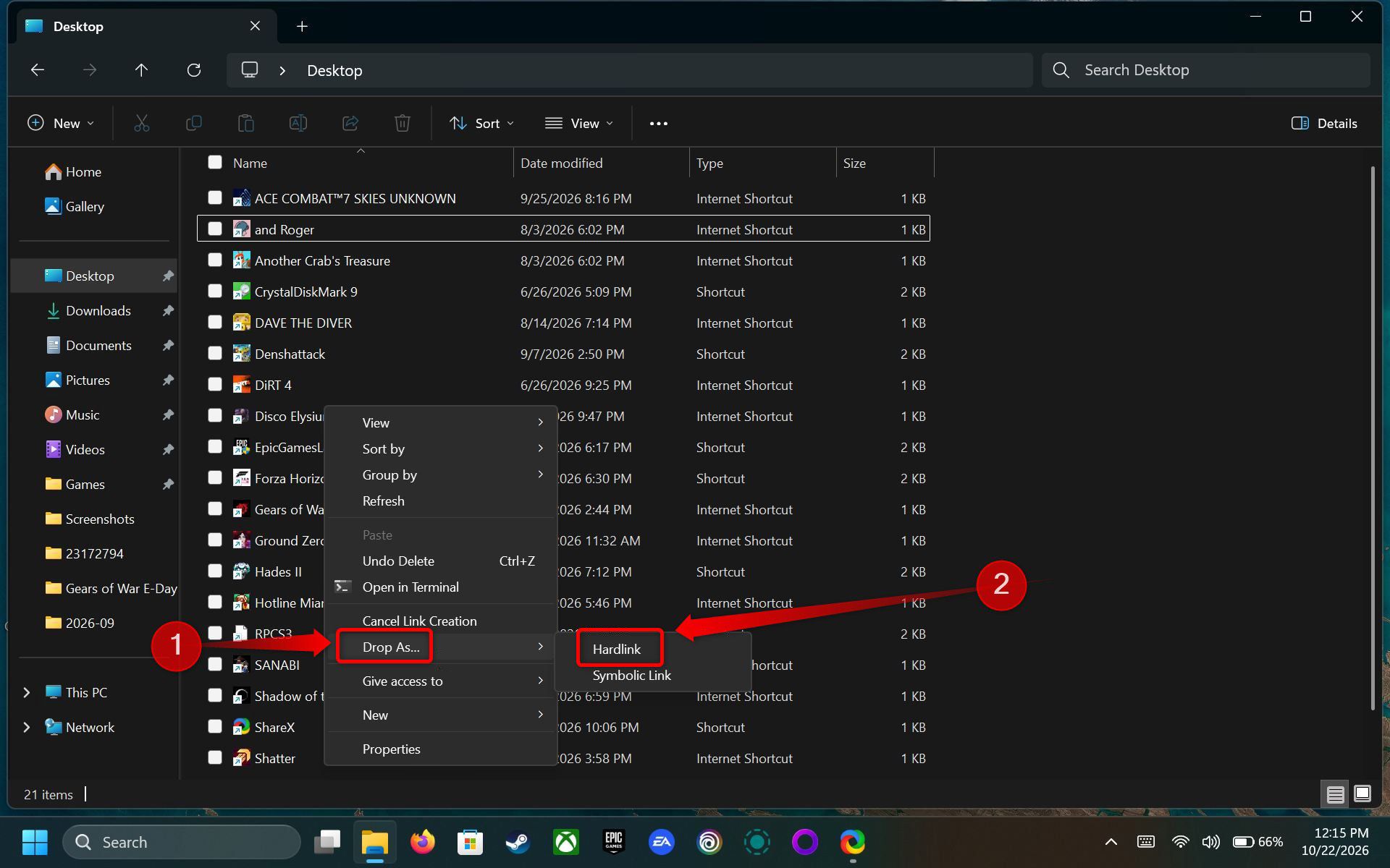 The classic Windows 11 right-click menu, opened via Show more options in File Explorer with the focus on the Drop As button.