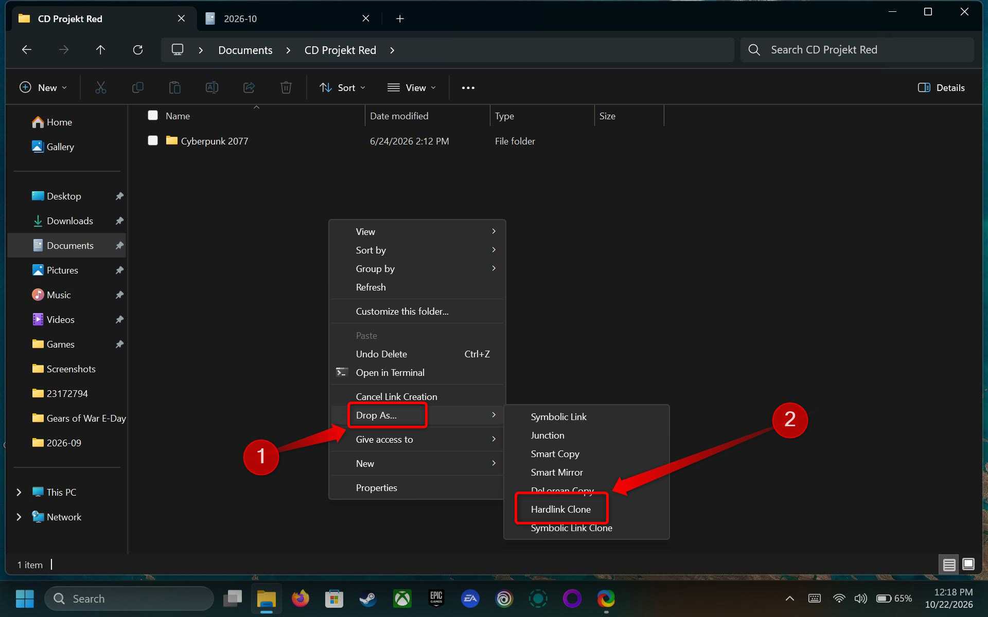 The classic Windows 11 right-click menu, opened via Show more options in File Explorer with the focus on the Drop As button.
