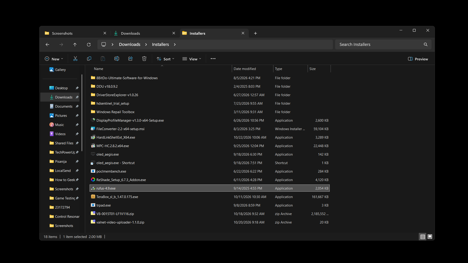 Windows File Explorer running on a PC, showing various folders and files.