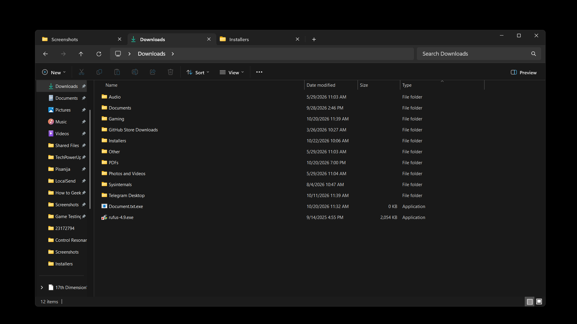 Windows File Explorer running on a PC, showing various folders and files.