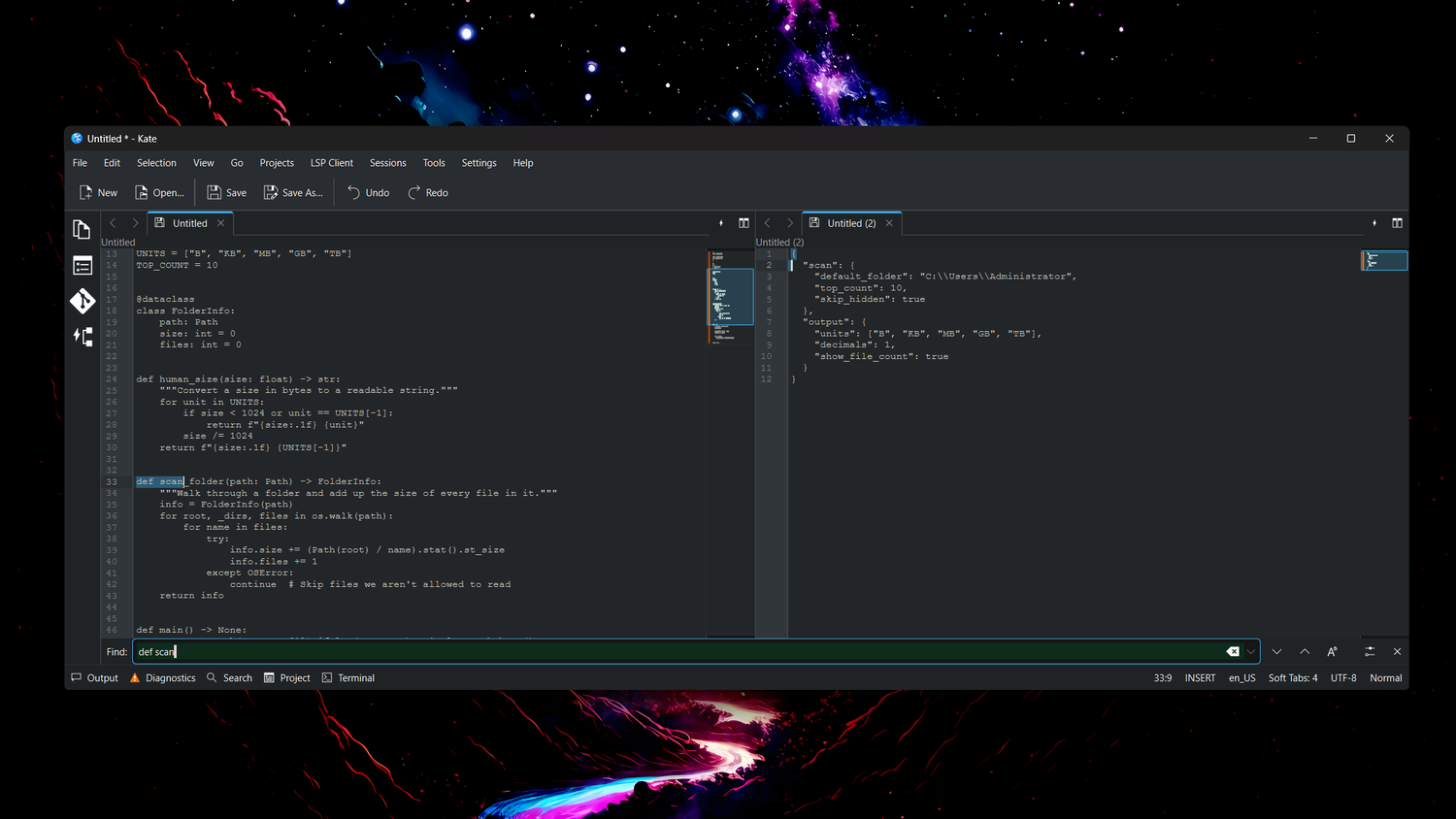 Kate running on A Windows PC in Split View mode.