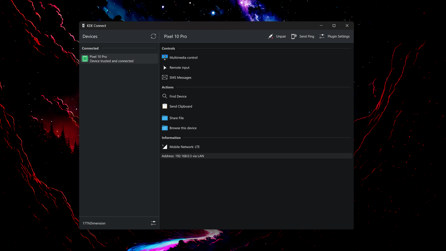 KDE Connect running on a Windows PC.
