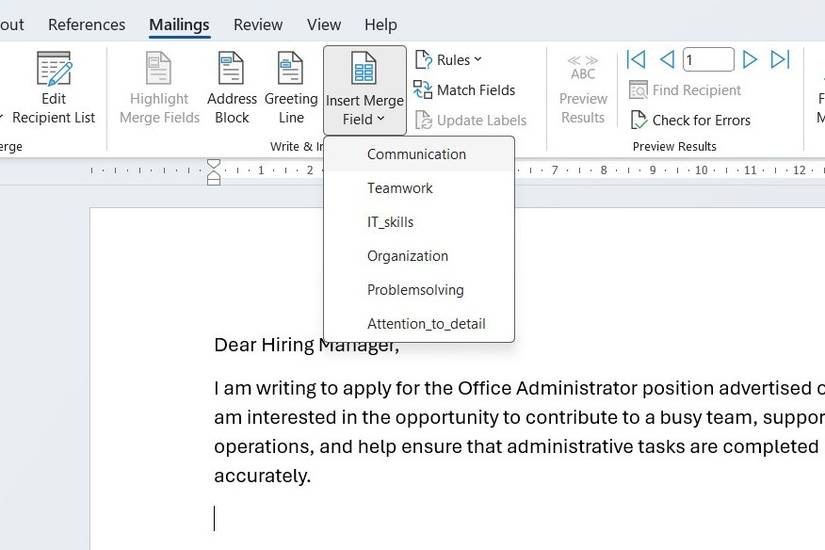 I stopped writing cover letters from scratch by pairing Excel with Word