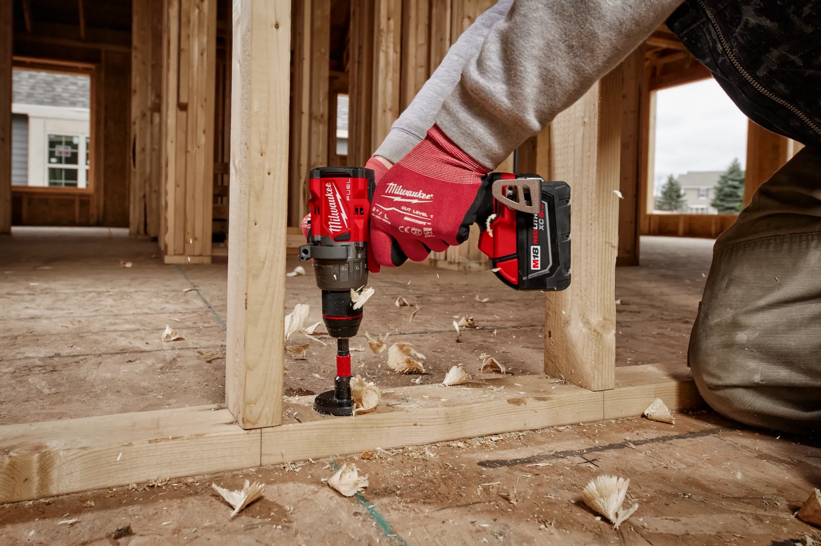 Milwaukee M18 FUEL hammer drill 2904-20 boring holes in wood