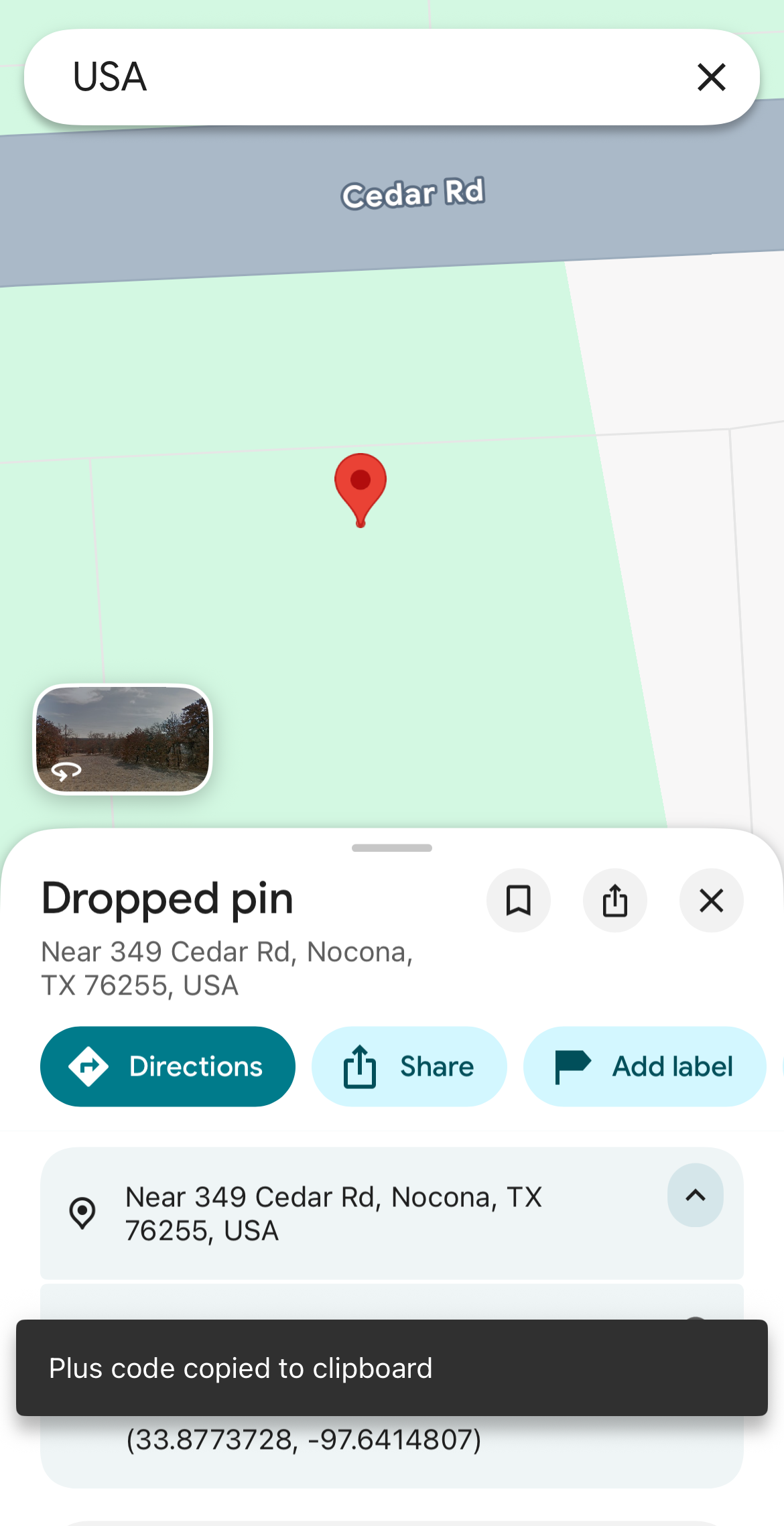 Copying Plus Codes on Google Maps mobile.