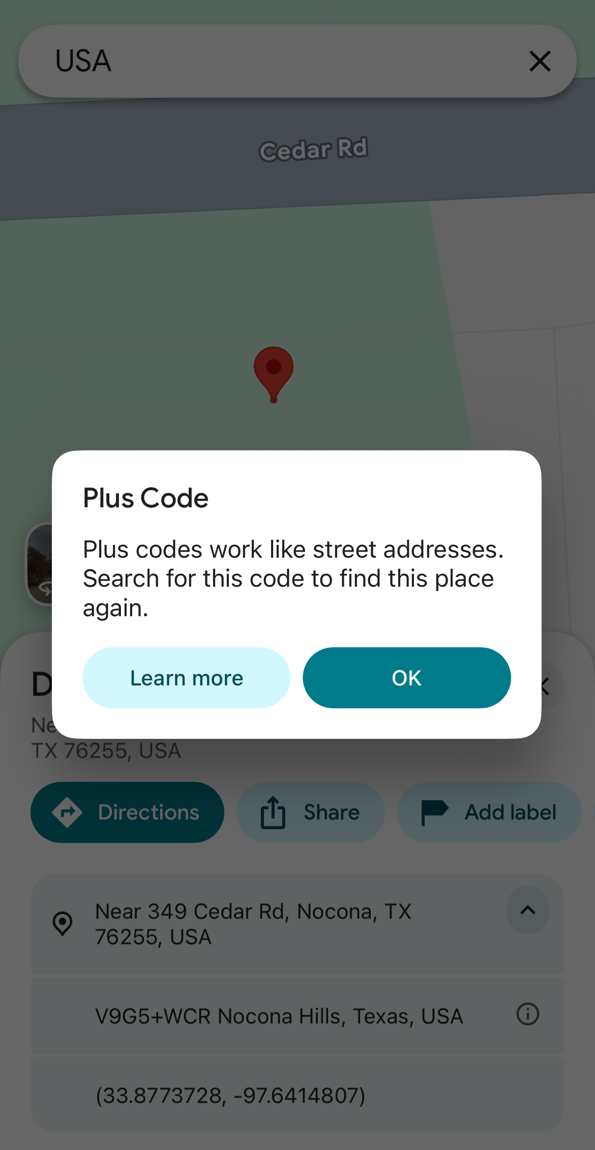 Using Plus Codes on Google Maps mobile.