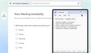 Notepad window pinned over Microsoft Forms in a web browser using PowerToys Always On Top.