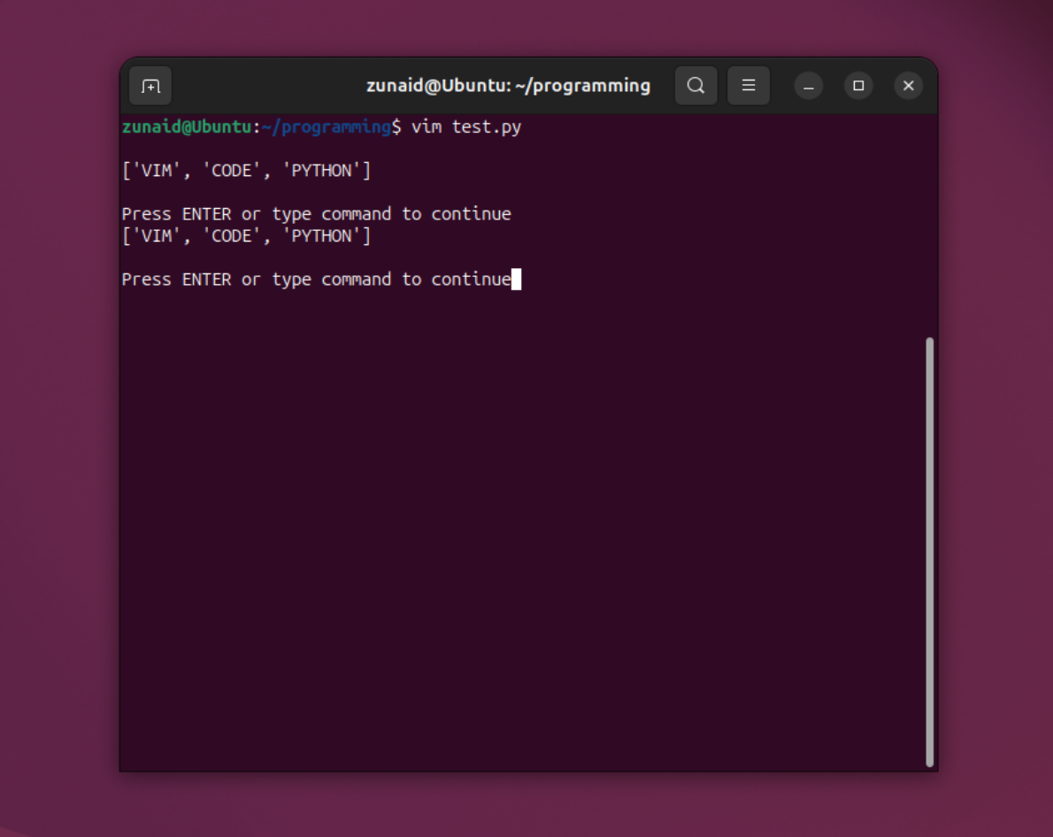 Вывод результатов выполнения кода в Vim