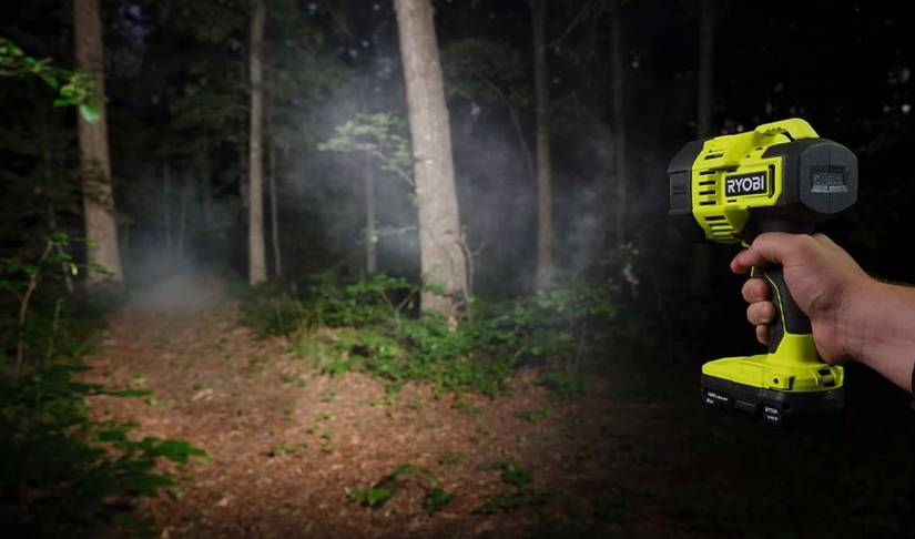 Ryobi LED spotlight in the dark