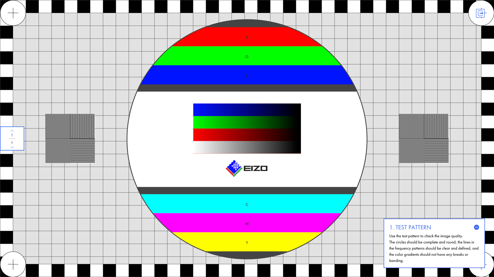 Screenshot of EIZO monitor testing suite.
