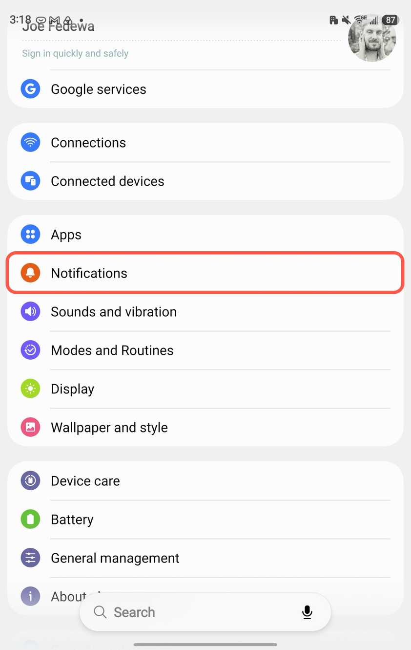 Samsung игнорирует функцию Conversations в Android на своих смартфонах интерфейс настроек уведомлений на смартфоне Samsung
