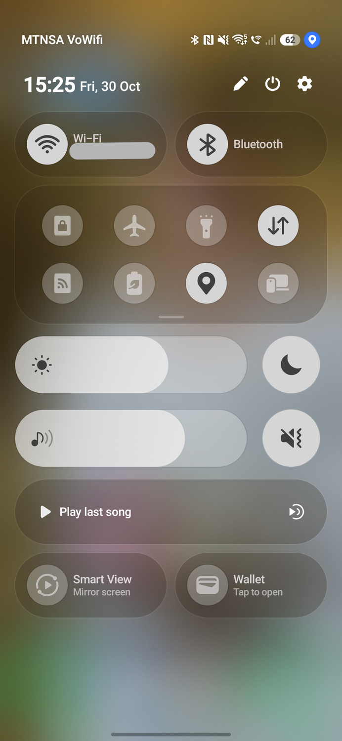 Screenshot of the Quick Settings panel on a Samsung Galaxy device.