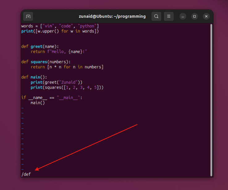 Поиск функций в редакторе Vim Поиск функции в файле Python через Vim