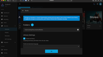 Setting up a book library in Jellyfin.