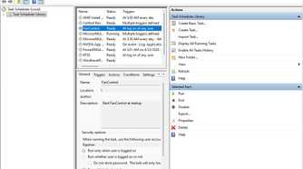 Task Scheduler showing a startup task for Fan Control.