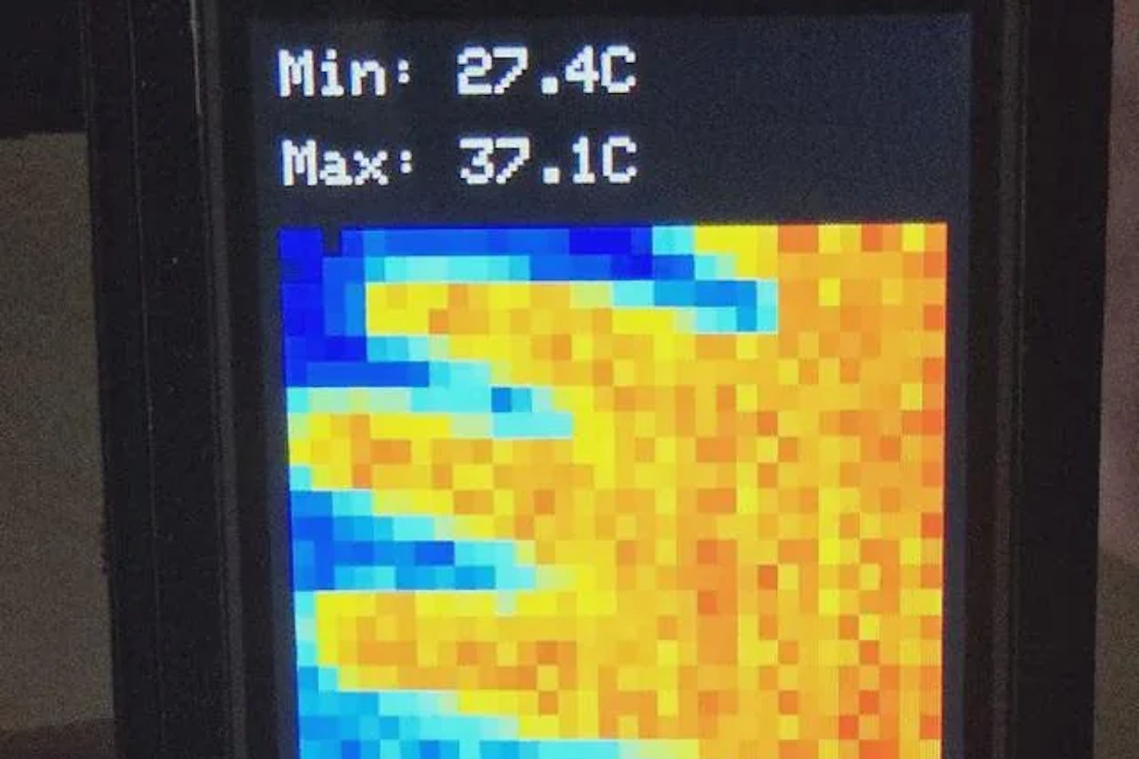The output from a DIY thermal camera made using an ESP32.