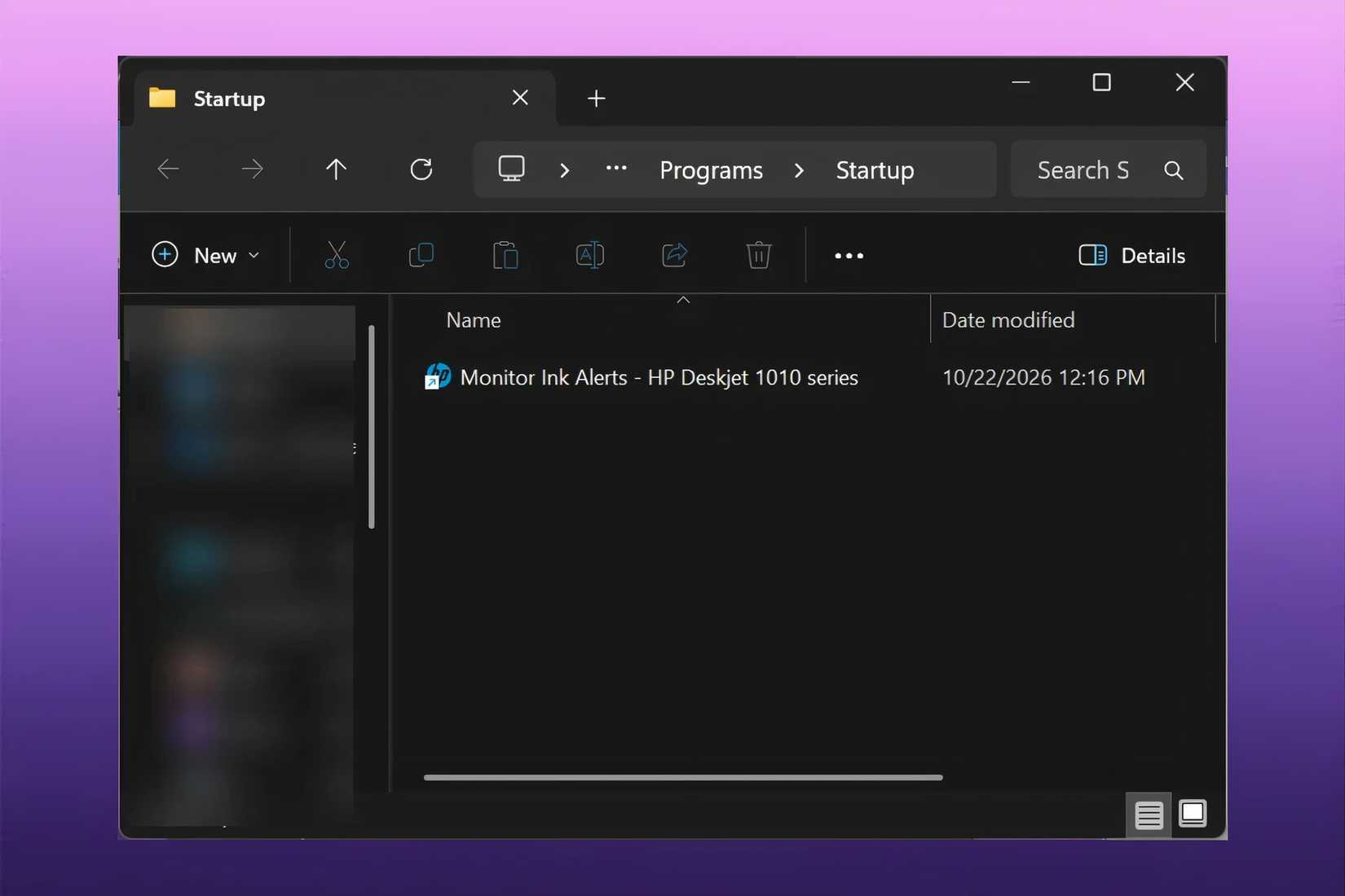 The startup folder in Windows 11.