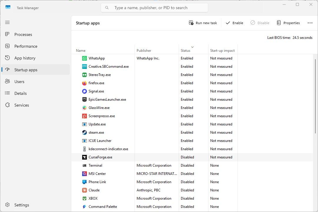 The startup list in Task Manager.
